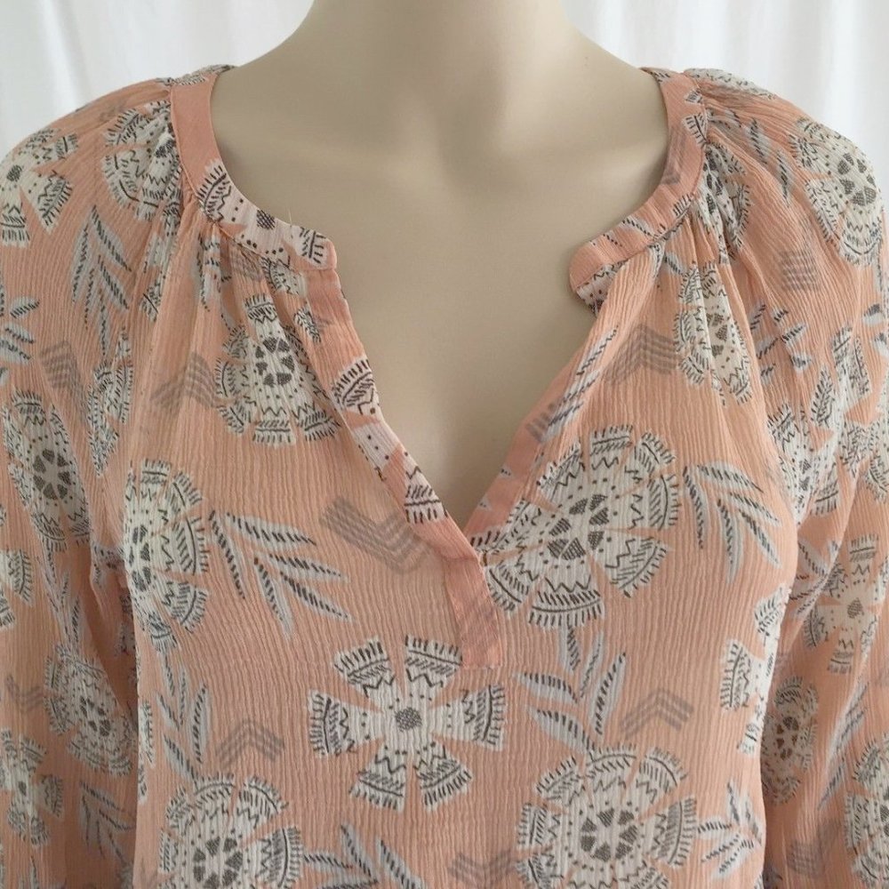Lucky Brand gauze drawstring waist blouse L